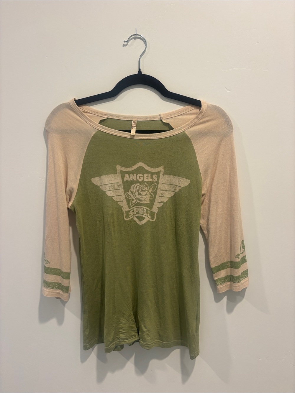 Spell Olive Green and Cream Raglan Graphic Jersey